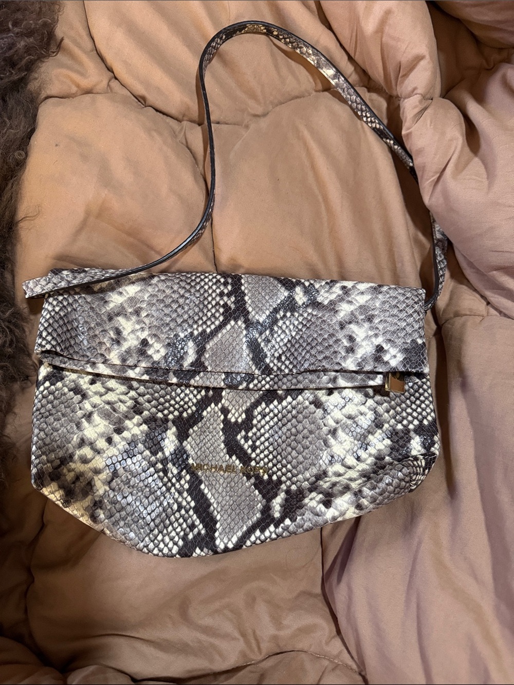 Michael Kors Snake-Print Shoulder Bag in Gray and Black